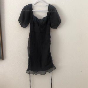 New Miss Lola Beige Botany Black Peasant Ruched Mini Dress Size S